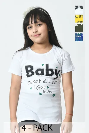 BAESD Pack of 4 Girls Typography Printed T-shirt