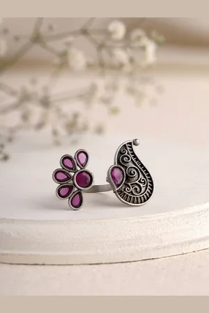 Priyaasi Silver-Plated Stone Studded Finger Ring