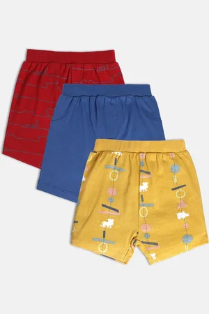 MINI KLUB Boys Pack Of 3 Printed Regular Fit Mid-Rise Pure Cotton Shorts