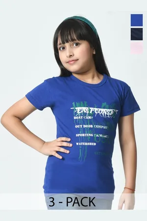 BAESD Pack of 3 Girls Typography Printed Applique T-shirt