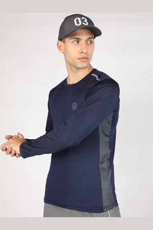 CHKOKKO Men Navy Blue Solid Round Neck Dry Fit T-shirt