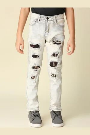 Waimea Boys Grey Comfort Slim Fit Highly Distressed Heavy Fade Bleached Stretchable Jeans