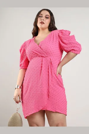 Instafab Women Puff Sleeve V-Neck Wrap Dress