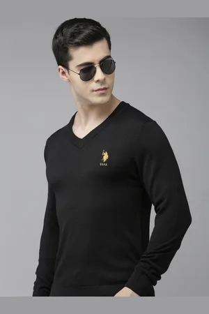 U.S. Polo Assn. Men Black Solid Pullover Sweater