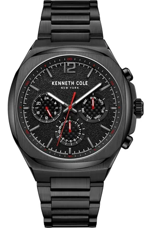 Kenneth Cole Men Black Dial & Black Stainless Steel Bracelet Style Straps Analogue Watch