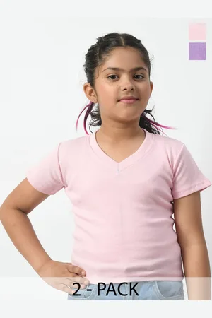 BAESD Girls Pack Of 2 V-Neck Rib Relaxed Fit T-shirts