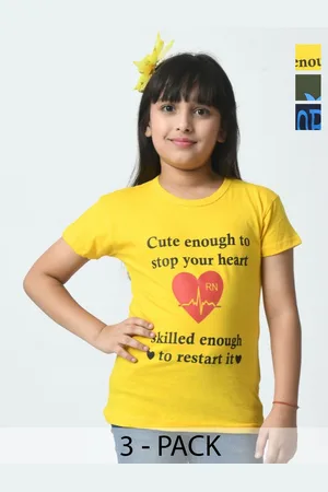BAESD Girls Cotton Typography 3 Printed Pockets T-shirt