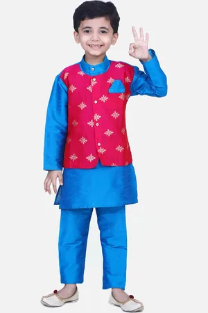 BownBee Boys Floral Printed Mandarin Collar Regular Straight Kurta with Pyjamas