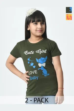 BAESD Pack of 2 Girls Printed Applique T-shirt