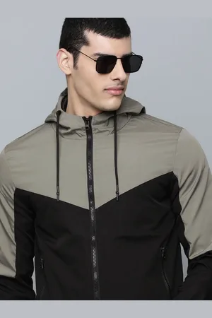 Flying Machine Men Grey & Black Colourblocked Hooded Bomber Jacket