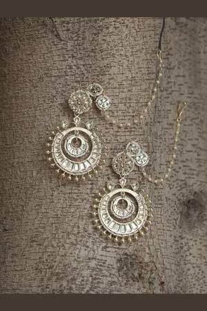 Adwitiya Collection Gold Plated Stones Studded And Beaded Contemporary Chandbalis