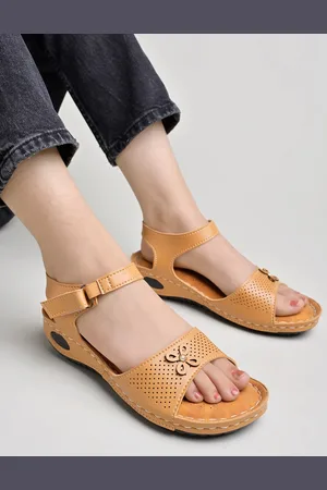 Shoetopia Women Tan Brown Solid Sandals