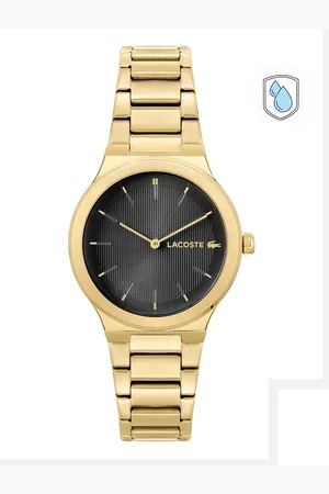 Lacoste Women Black Brass Dial & Gold Toned Stainless Steel Analogue Watch 2001182