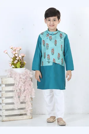 BownBee Boys Floral Printed Band Collar Pure Cotton Regular Kurta with Pyjamas