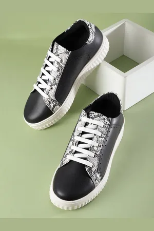 Mast & Harbour Women Snake Skin Printed Round-Toe Sneakers with Perforated Detail