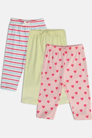 MINI KLUB Girls Pack Of 3 Printed Mid-Rise Pure Cotton Relaxed Trouser