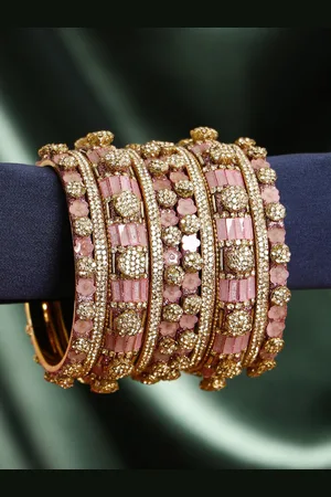 Adwitiya Collection Set Of 10 Gold-Plated Stone-Studded Bangles