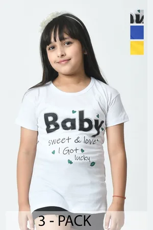 BAESD Girls Typography 3 Printed Applique cotton T-shirt