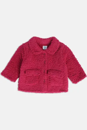 MINI KLUB Girls Self Design Spread Collar Lightweight Crop Tailored Jacket