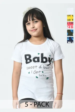 BAESD Pack of 5 Girls Typography Printed Applique T-shirt