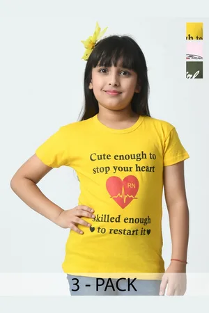 BAESD Pack Of 3 Girls Typography Chest Printed Half Sleeves T-shirt