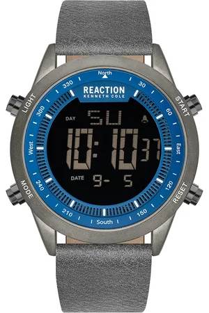 Kenneth Cole Men Blue Dial & Grey Leather Straps Digital Watch KRWGD2191201
