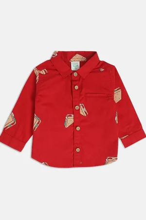MINI KLUB Boys Conversational Printed Spread Collar Casual Pure Cotton Shirt
