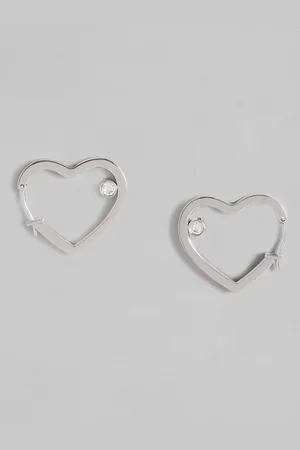 Tommy Hilfiger Silver Plated Crystals Stainless Steel Heart Shaped Hoop Earrings