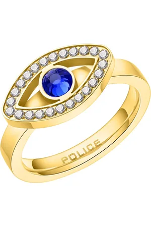 Police Gold-Plated & Crystal Studded Finger Ring