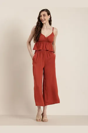 HERE&NOW Women Peplum Crop Top With Trouser Co-Ords