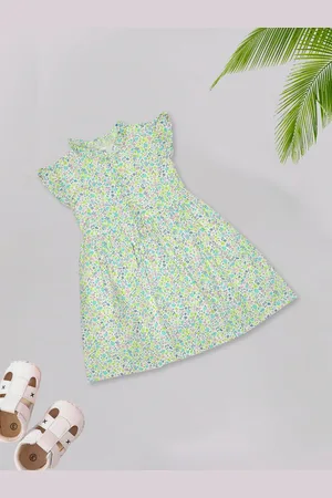 MeeMee Girls Floral Print Flutter Sleeves Cotton A-Line Dress