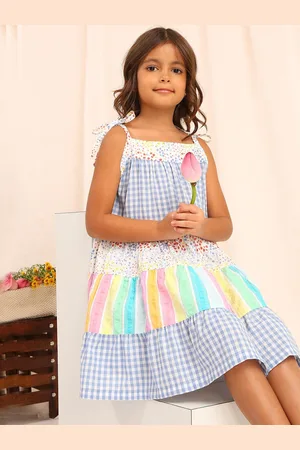 My Milestones Girls Colourblocked Shoulder Straps Cotton A-Line Dress