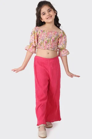 Fabindia Girls Pink & Green Printed pure cotton Top with Trousers