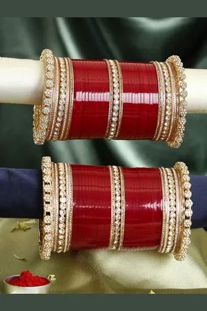 Adwitiya Collection Set Of 39 Gold-Plated Stone-Studded Bangles
