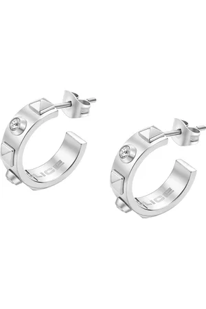 Police Silver-Plated Crescent Shaped Half Hoop Earrings