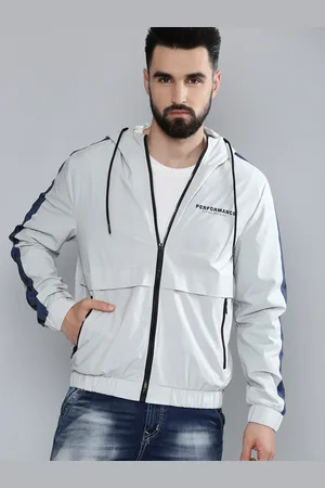 Flying Machine Men Grey Lightweight Hooded Bomber Jacket