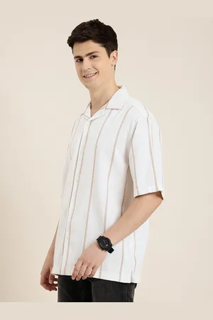 HERE&NOW Relaxed Fit Self Design Striped Knitted Casual Shirt
