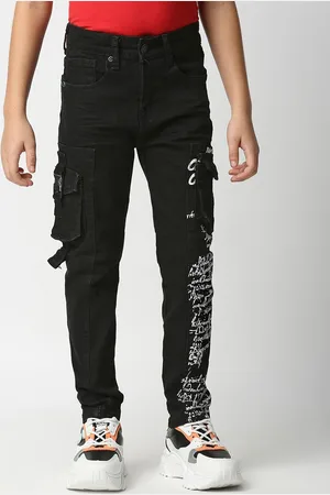 Waimea Boys Black Comfort Slim Fit Printed Stretchable Jeans