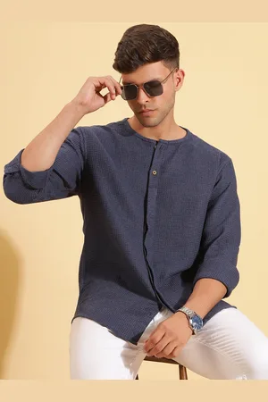 HERE&NOW Mandarin Collar Long Sleeves Cotton Casual Shirt