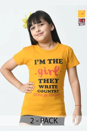 BAESD Pack Of 2 Girls Chest Printed Half Sleeves Applique T-shirt