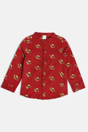 MINI KLUB Boys Standard Conversational Printed Band Collar Cotton Casual Shirt