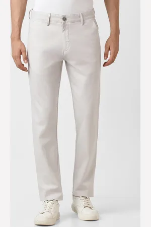Peter England Men Mid-Rise Zip Flat-Front Cotton Slim Fit Trouser