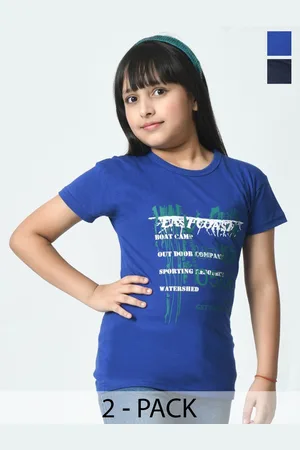 BAESD Pack Of 2 Girls Typography Chest Printed Half Sleeves T-shirt