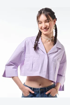 Bewakoof Cuban Collar Opaque Cotton Oversized Crop Shirt