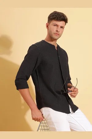 HERE&NOW Mandarin Collar Long Sleeves Cotton Casual Shirt