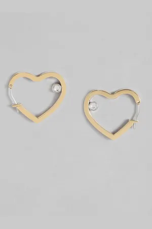 Tommy Hilfiger Gold Plated Crystals Stainless Steel Heart Shaped Hoop Earrings