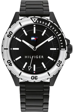 Tommy Hilfiger Men Black Dial & Black Stainless Steel Bracelet Style Straps Analogue Watch