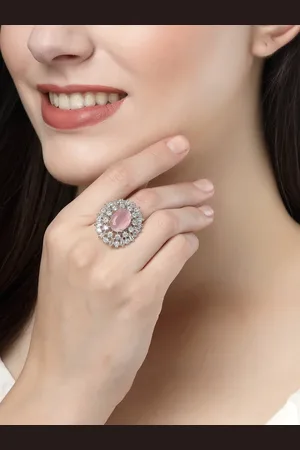 NVR Silver-Plated Cubic Zirconia Studded Adjustable Finger Ring
