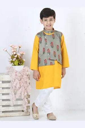 BownBee Boys Floral printed Band Collar Regular Kurta with Pyjamas