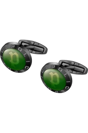 Police Men Silver-Plated Printed Round Cufflink